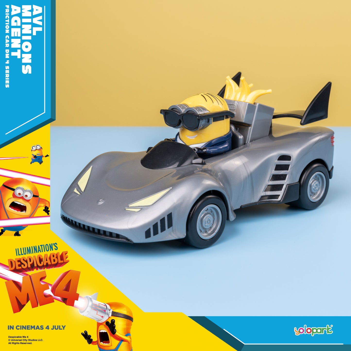 YOLOPARK Minions Car Toy, Despicable Me Movie4, Friction Car Toys, Gifts for Toddler Boys and Girls Age 3,4,5,6,7,8+ Years Old, Agent Car
