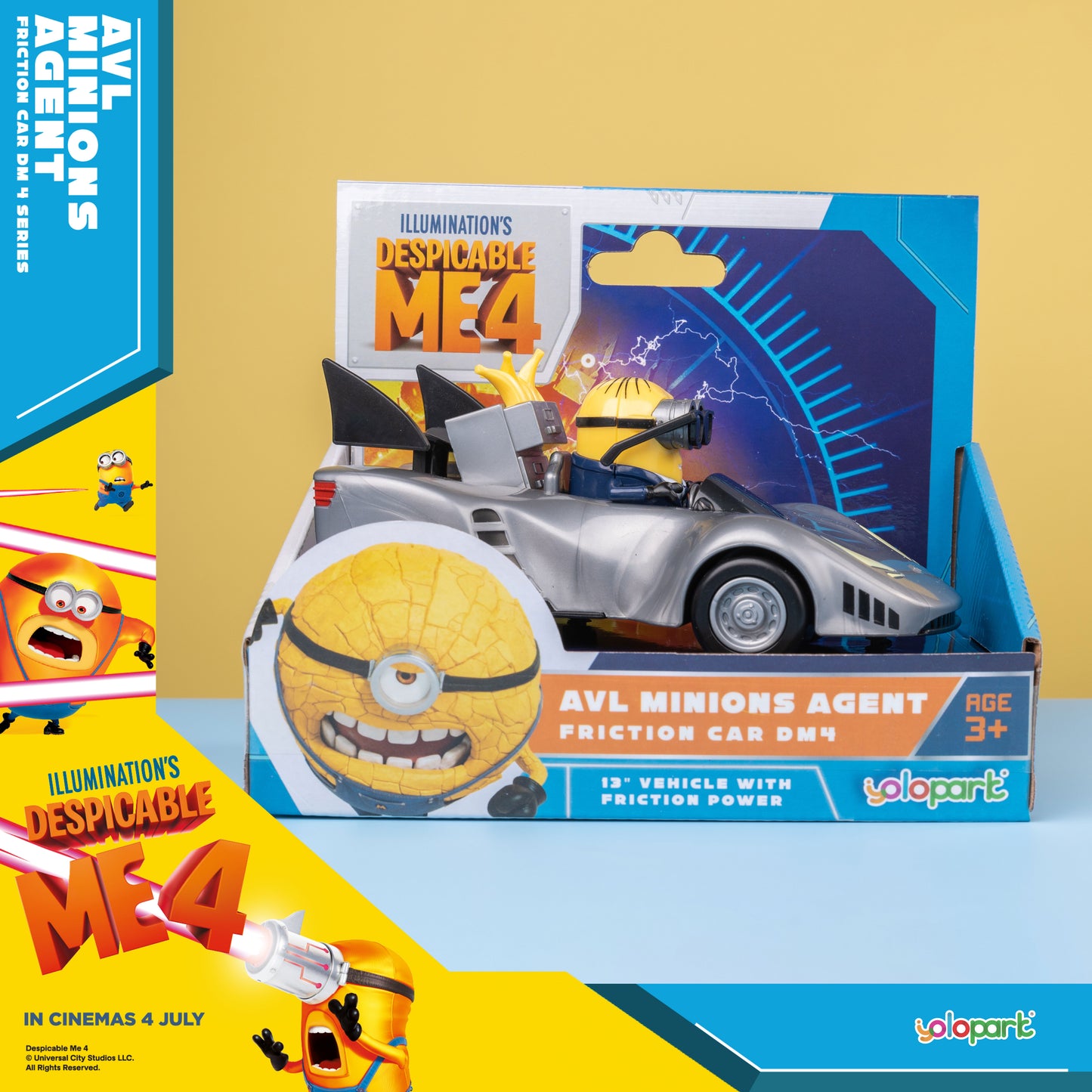 YOLOPARK Minions Car Toy, Despicable Me Movie4, Friction Car Toys, Gifts for Toddler Boys and Girls Age 3,4,5,6,7,8+ Years Old, Agent Car